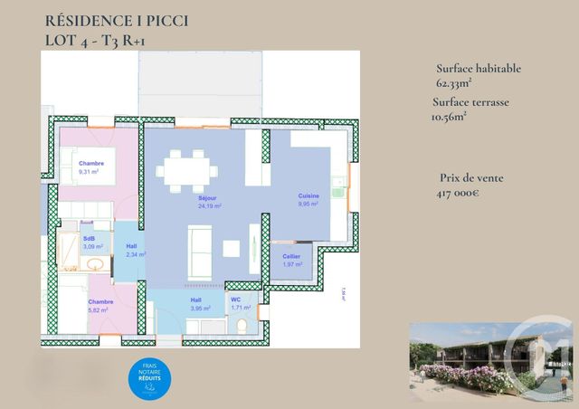Appartement T3 à vendre - 3 pièces - 62,33 m2 - Lumio - 202 - CORSE
