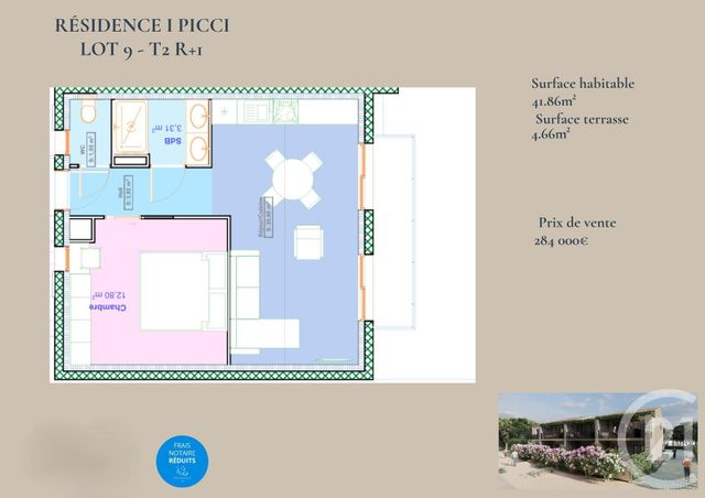 Appartement T2 à vendre - 2 pièces - 41,86 m2 - Lumio - 202 - CORSE