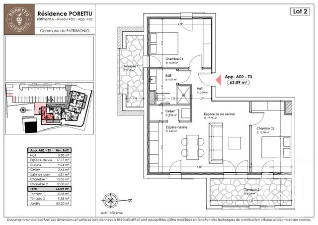 Appartement T3 &agrave; vendre - 3 pi&egrave;ces - 63,09 m2 - Patrimonio - 202 - CORSE