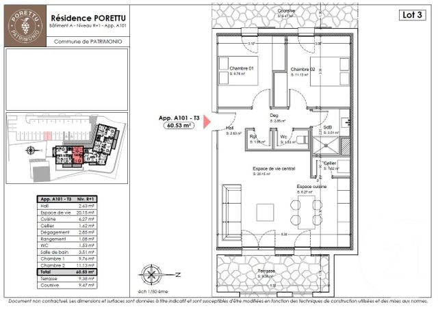 Appartement T3 &agrave; vendre - 3 pi&egrave;ces - 60,53 m2 - Patrimonio - 202 - CORSE