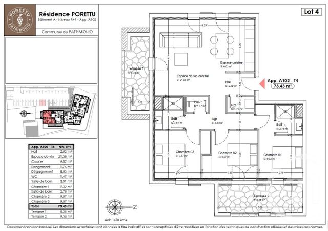 Appartement T3 &agrave; vendre - 4 pi&egrave;ces - 73,43 m2 - Patrimonio - 202 - CORSE