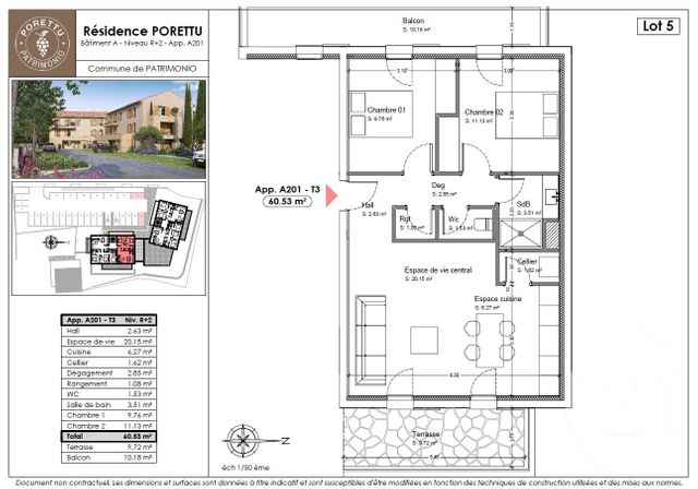 Appartement T3 &agrave; vendre - 3 pi&egrave;ces - 60,53 m2 - Patrimonio - 202 - CORSE