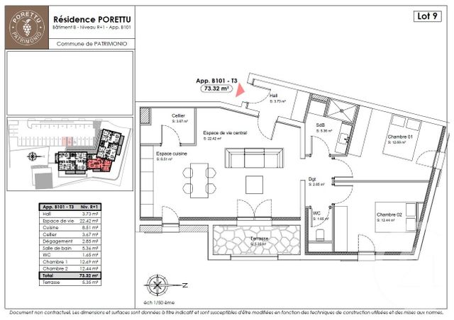 Appartement T3 &agrave; vendre - 3 pi&egrave;ces - 73,32 m2 - Patrimonio - 202 - CORSE