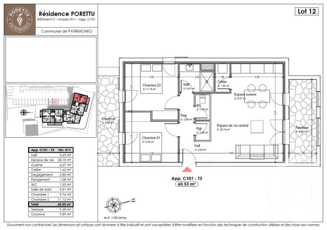 Appartement T3 &agrave; vendre - 3 pi&egrave;ces - 60,53 m2 - Patrimonio - 202 - CORSE