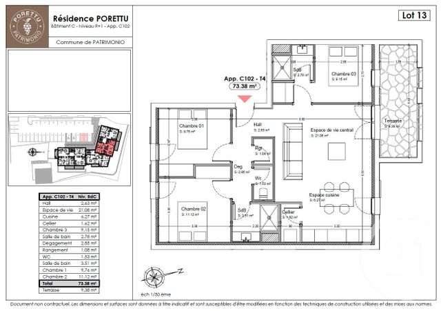 Appartement T3 &agrave; vendre - 4 pi&egrave;ces - 73,38 m2 - Patrimonio - 202 - CORSE