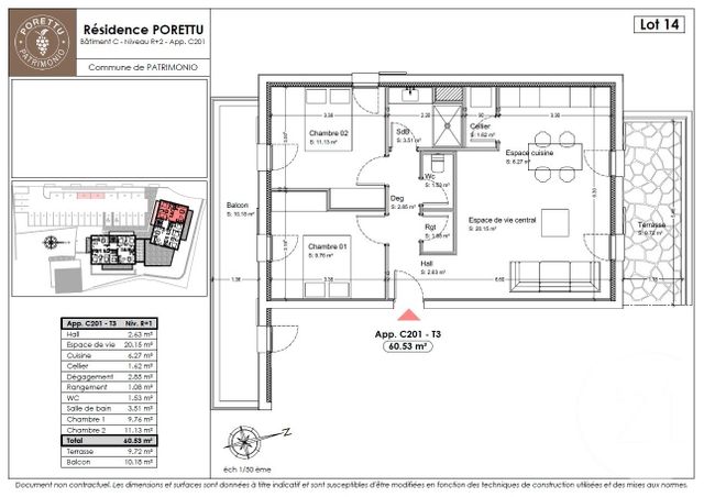 Appartement T3 &agrave; vendre - 3 pi&egrave;ces - 60,53 m2 - Patrimonio - 202 - CORSE