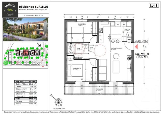 Appartement T3 &agrave; vendre - 3 pi&egrave;ces - 59,52 m2 - Oletta - 202 - CORSE