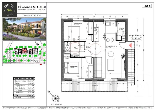 Appartement T3 &agrave; vendre - 3 pi&egrave;ces - 59,62 m2 - Oletta - 202 - CORSE