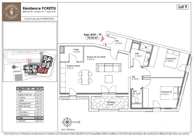 Appartement T3 &agrave; vendre - 3 pi&egrave;ces - 73,35 m2 - Patrimonio - 202 - CORSE