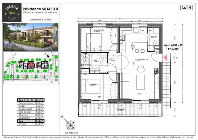 Appartement T3 &agrave; vendre - 3 pi&egrave;ces - 59,62 m2 - Oletta - 202 - CORSE