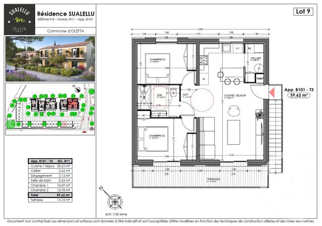 Appartement T3 &agrave; vendre - 3 pi&egrave;ces - 59,62 m2 - Oletta - 202 - CORSE